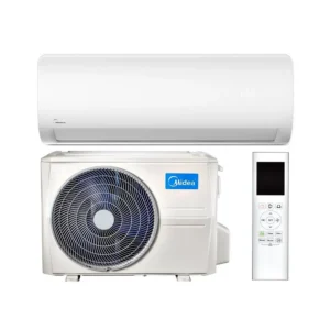 Soojuspump Midea Save Eco 09 - pildil on sise- ja välisosa ning pult